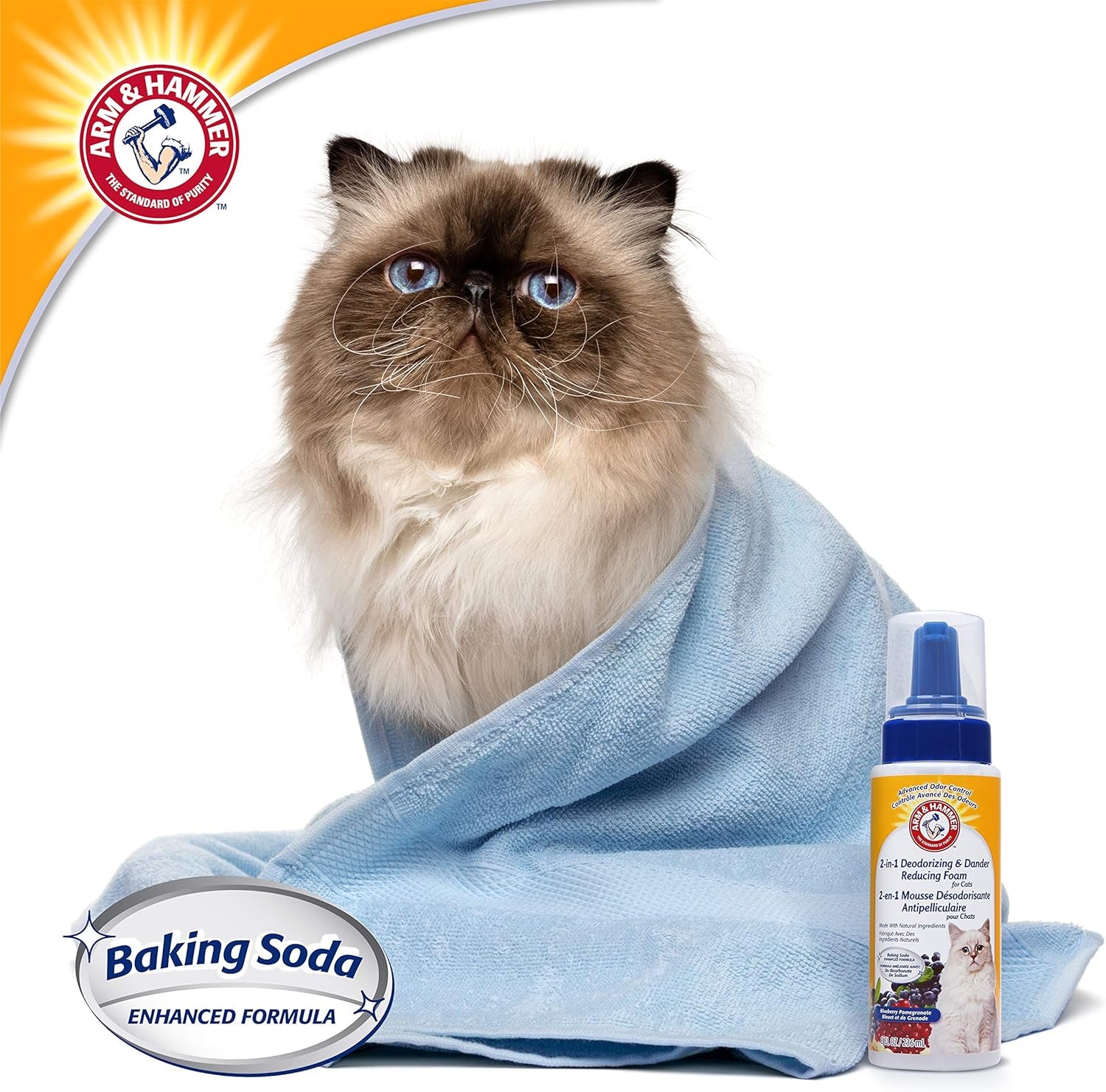 for Pets 2-In-1 Deodorizing & Dander Reducing Foam for Cats - Cat Dander Remover for Cat Dander and Cat Odors with Natural Ingredients and Baking Soda - Moisturize and Deodorize Cat Fur