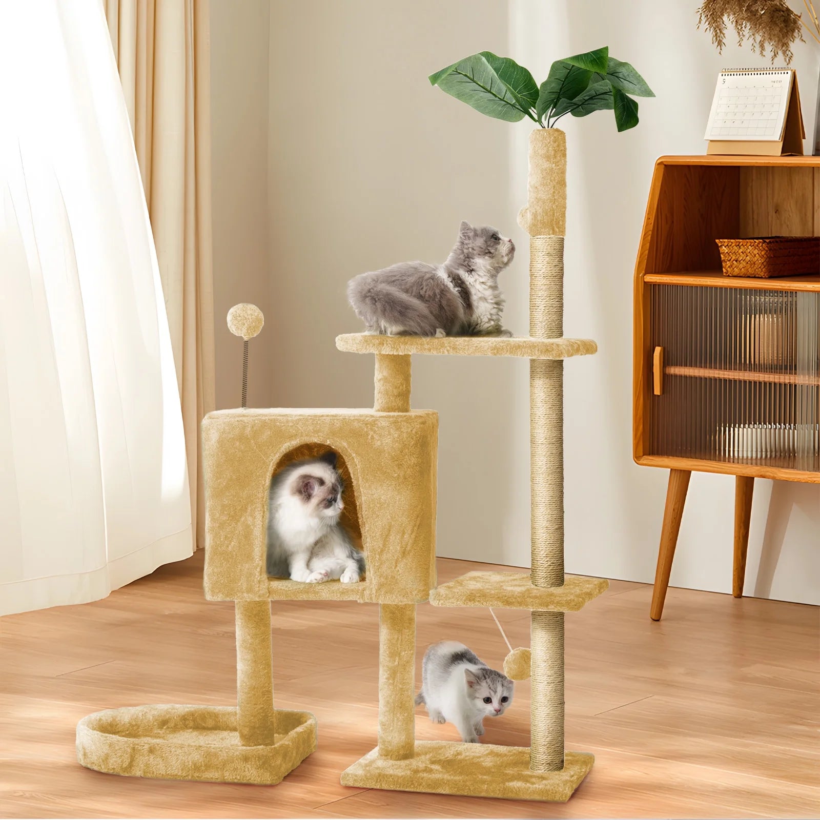 Cat Tree,52In Cat Tower for Indoor Cats, Cat Tree with Scratching Posts Plush Perch Stand, Cat Condo with Funny Toys Kittens Pet Play House,Grey