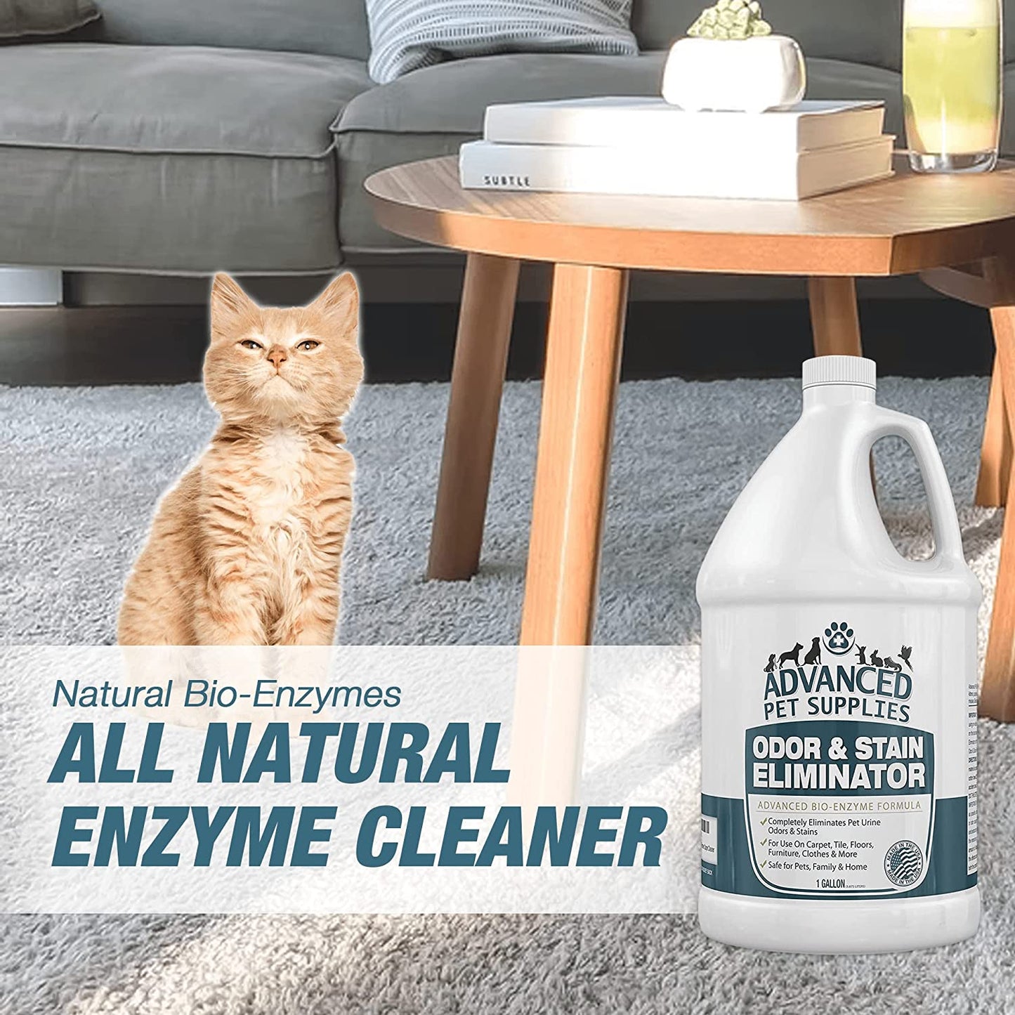 Odor Eliminator and Stain Remover Carpet Cleaner with Odor Control Technology, Professional Strength Enzymatic Solution, Natural Enzymes for Carpet and Hardwood Floors (Gallon)