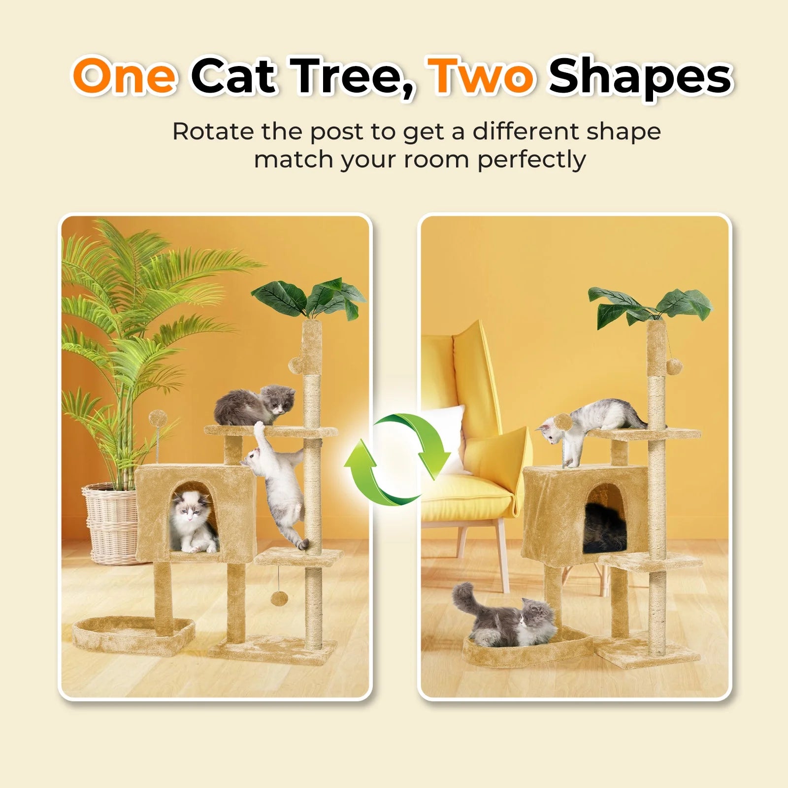 Cat Tree,52In Cat Tower for Indoor Cats, Cat Tree with Scratching Posts Plush Perch Stand, Cat Condo with Funny Toys Kittens Pet Play House,Grey