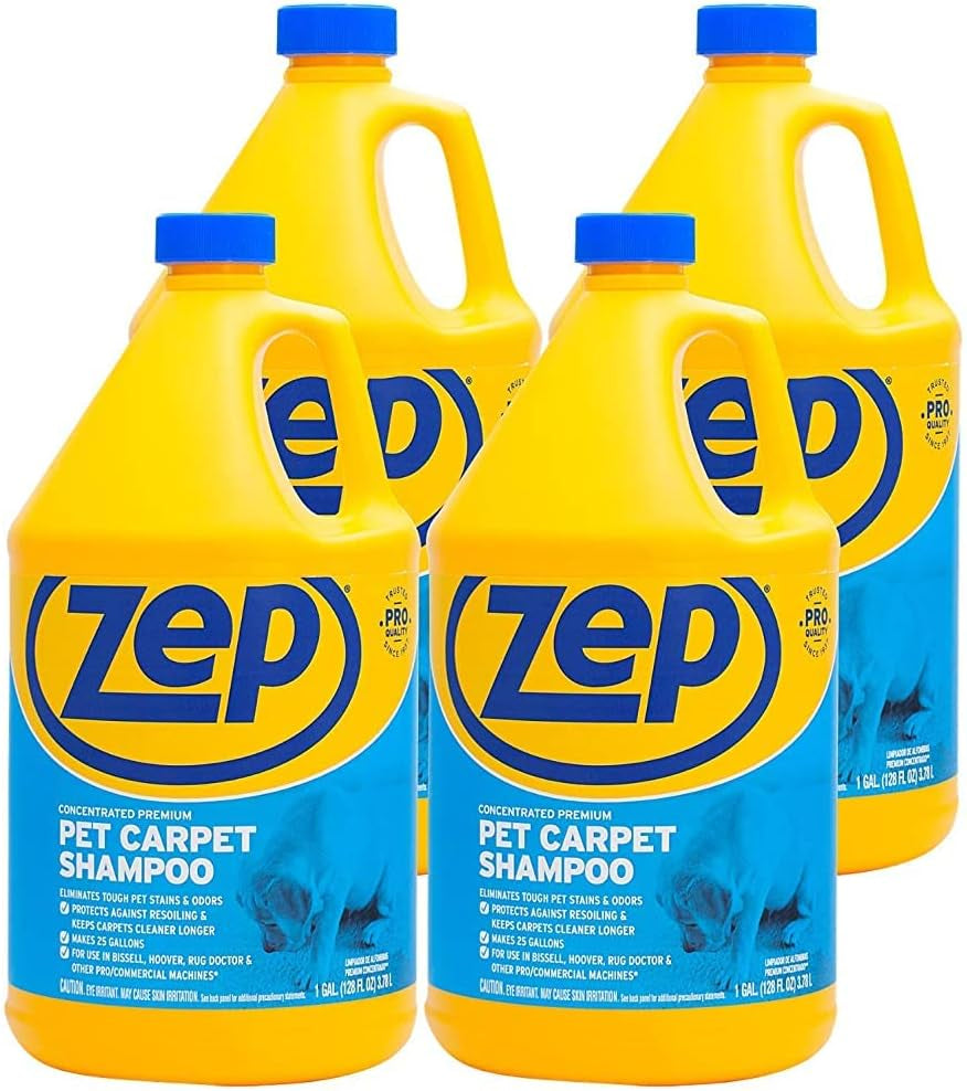 Premium Pet Carpet Shampoo - 1 Gallon (Case of 4) ZUPPC128 - Concentrated Pro Formula Removes Tough Pet Stains and Odors