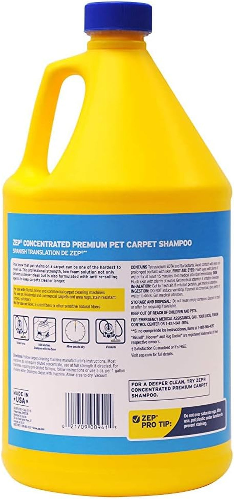 Premium Pet Carpet Shampoo - 1 Gallon (Case of 4) ZUPPC128 - Concentrated Pro Formula Removes Tough Pet Stains and Odors